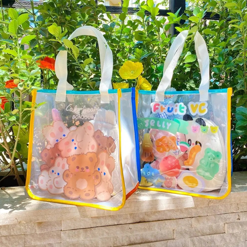 Kawaii Teddy Bear and Gummy Bear Transparent Tote Bag - bag