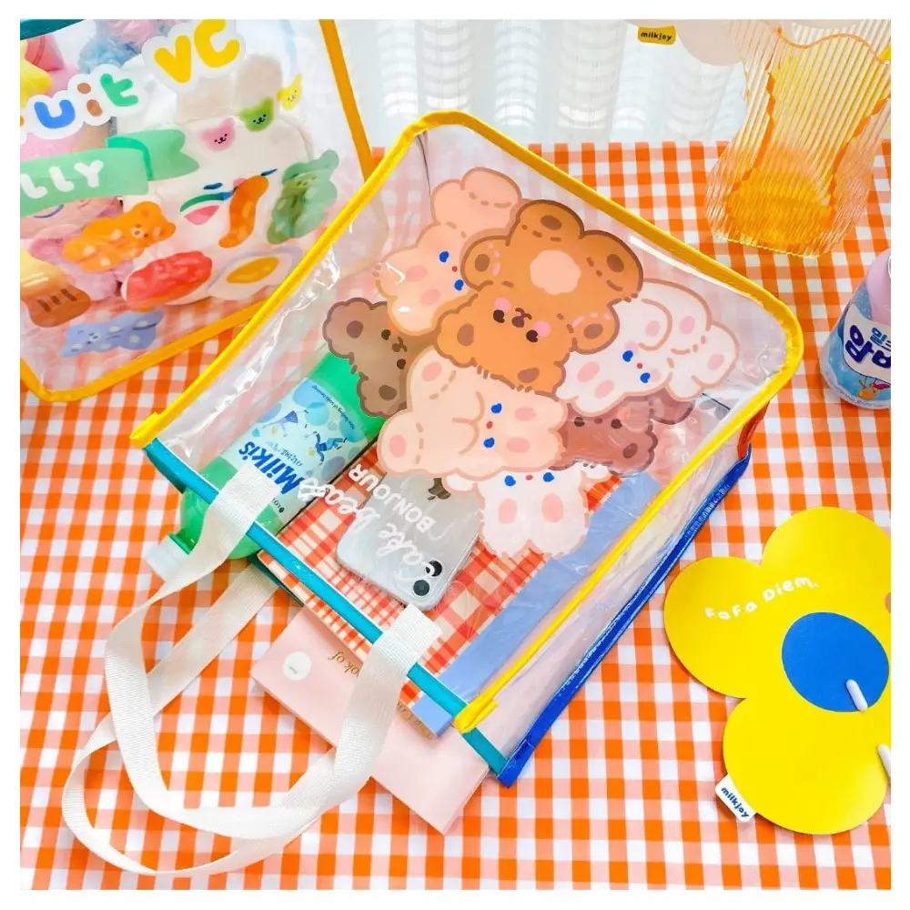 Kawaii Teddy Bear and Gummy Bear Transparent Tote Bag - bag