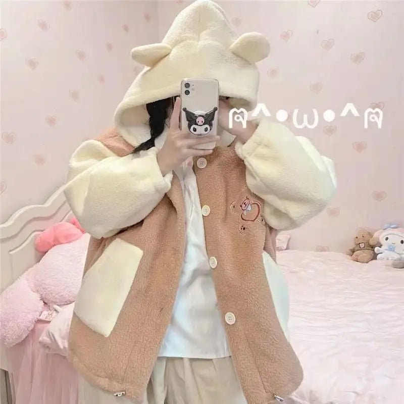 Kawaii Teddy Bear Thick Winter Hoodie for Ultimate Cuteness - Cosparty