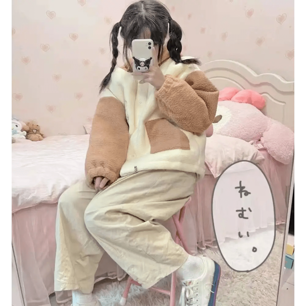 Kawaii Teddy Bear Thick Winter Hoodie for Ultimate Cuteness - Cosparty