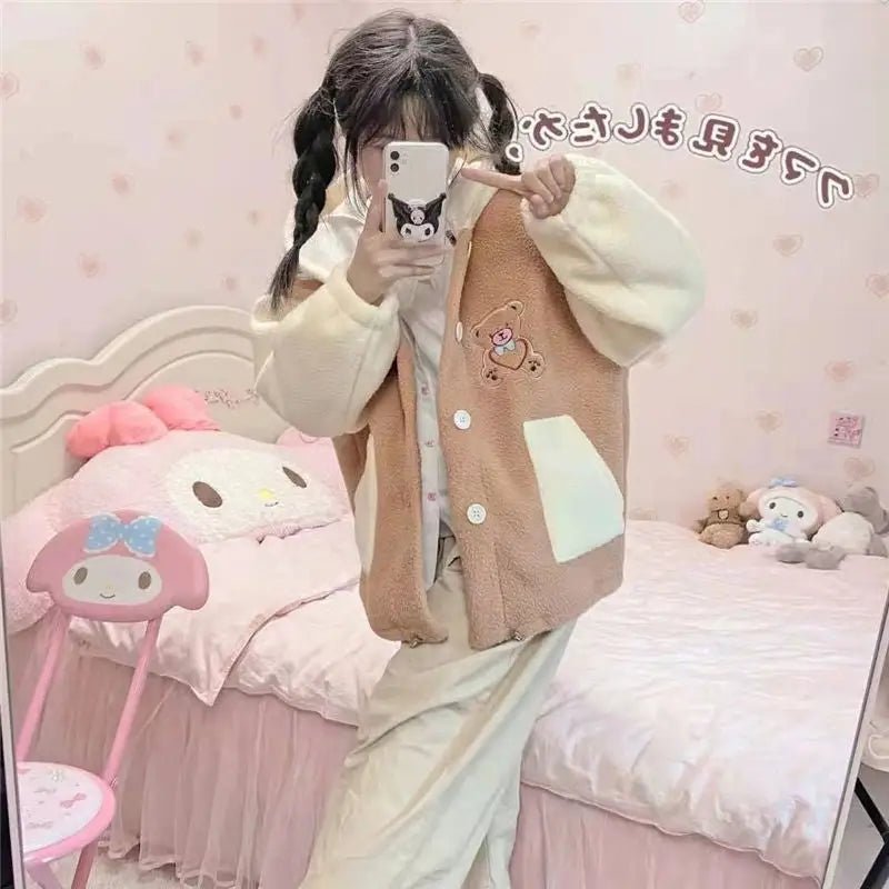Kawaii Teddy Bear Thick Winter Hoodie for Ultimate Cuteness - Cosparty