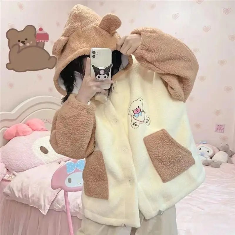 Kawaii Teddy Bear Thick Winter Hoodie for Ultimate Cuteness - Cosparty
