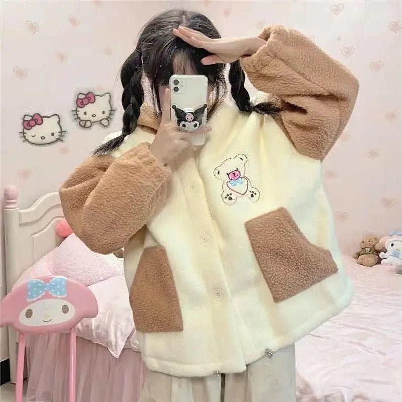 Kawaii Teddy Bear Thick Winter Hoodie for Ultimate Cuteness - Cosparty