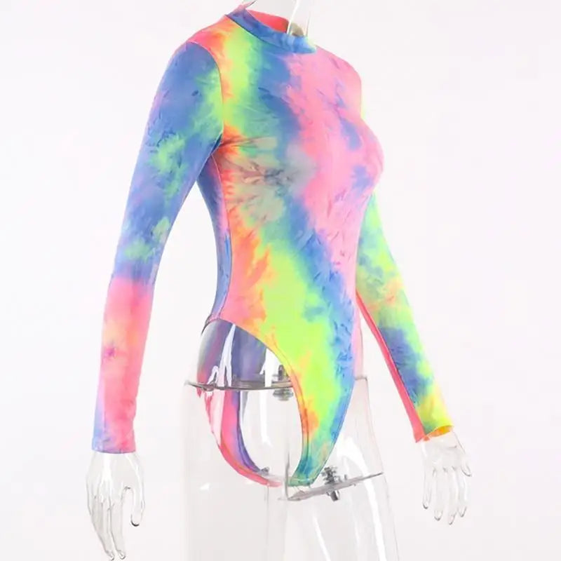 Kawaii Tie-Dye Rainbow Onesie with Snap Crotch and Subtle Turtleneck - onesie