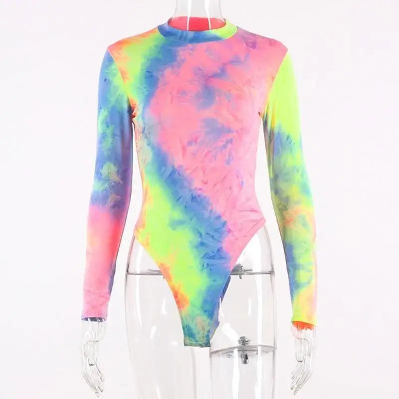 Kawaii Tie-Dye Rainbow Onesie with Snap Crotch and Subtle Turtleneck - onesie