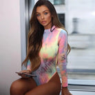 Kawaii Tie-Dye Rainbow Onesie with Snap Crotch and Subtle Turtleneck - onesie