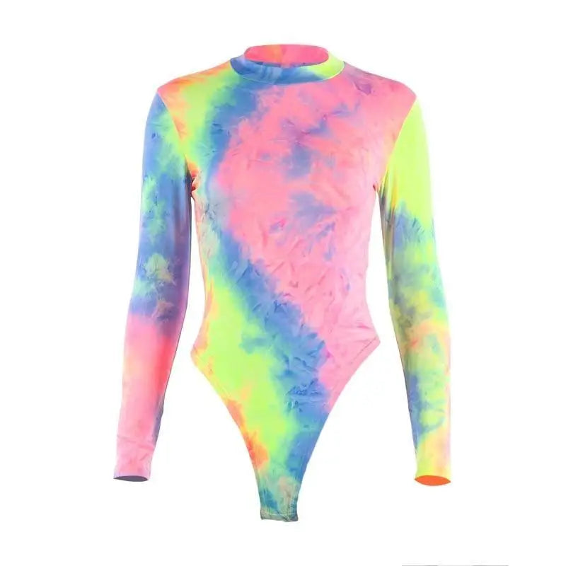 Kawaii Tie-Dye Rainbow Onesie with Snap Crotch and Subtle Turtleneck - onesie