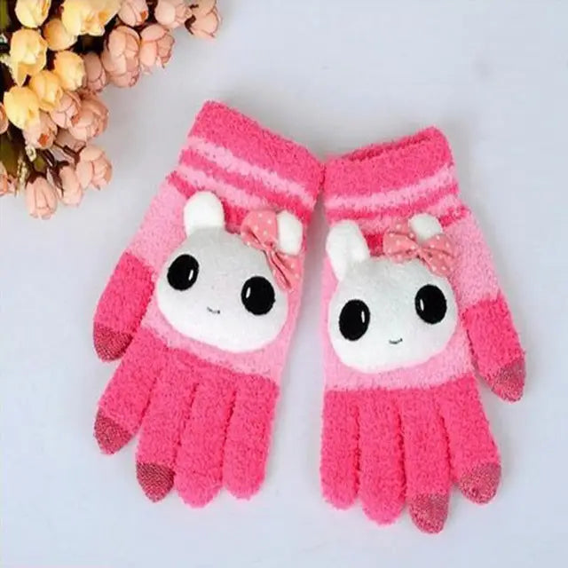 Kawaii Ultra Fuzzy Finger Gloves for Winter Fun - Red - Gloves