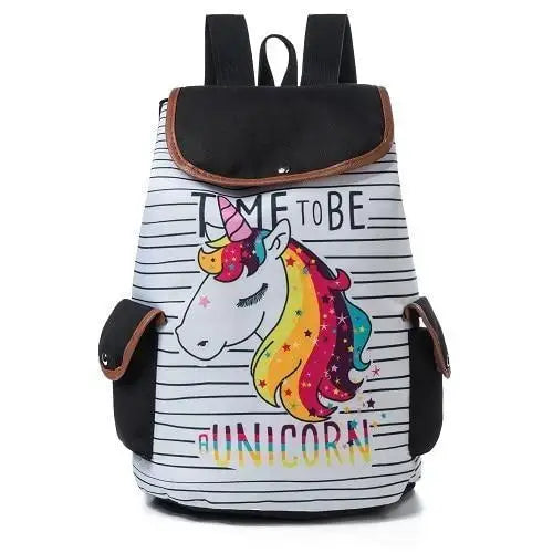 Black Rainbow Unicorn Backpack Rucksack Book Bag School Knapsack Time TO Be A Unicorn Kawaii