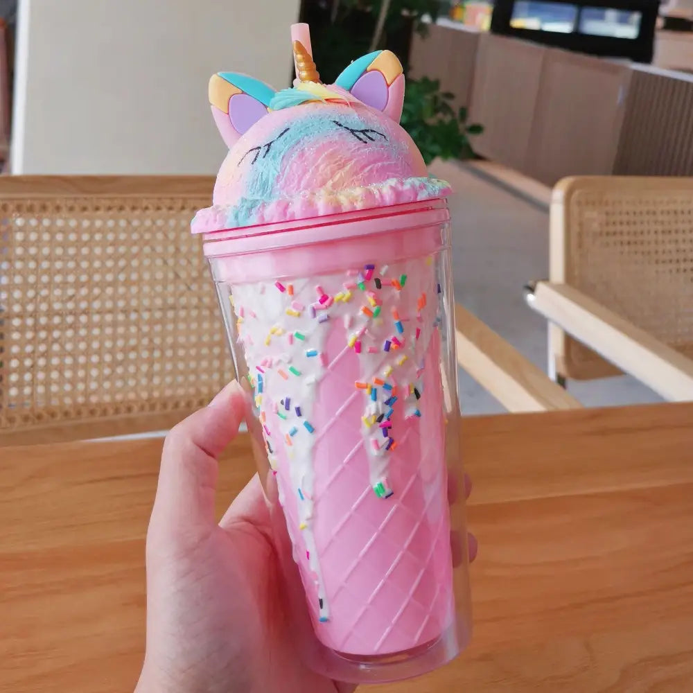 Kawaii Unicorn Ice Cream Water Bottle Perfect for Cute Collectors - Pink - bottle