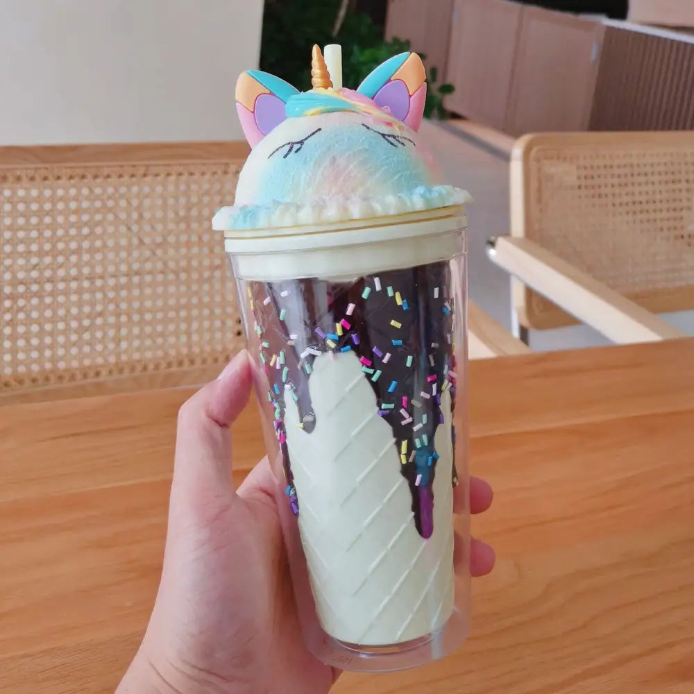 Kawaii Unicorn Ice Cream Water Bottle Perfect for Cute Collectors - Yellow - bottle