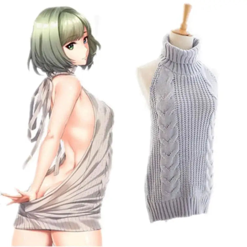 Kawaii Virgin Killer Backless Sweater in Chunky Cable Knit - Sweater