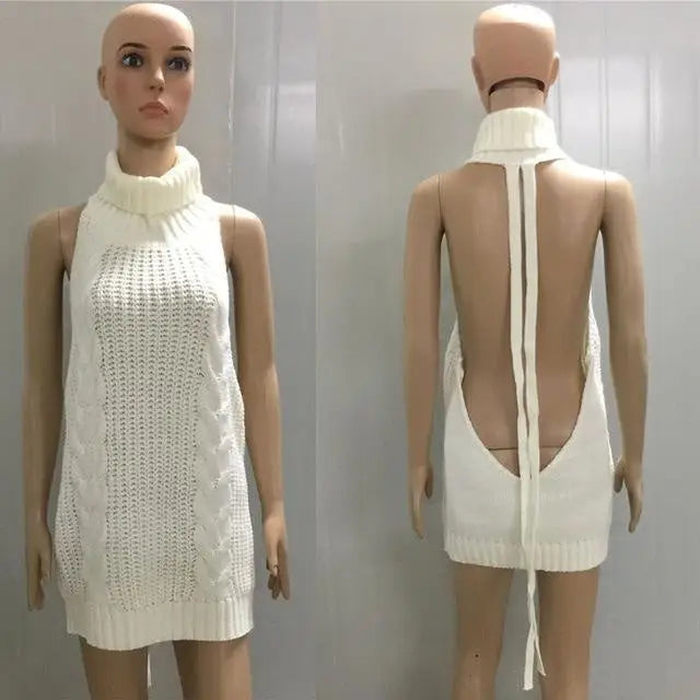 Kawaii Virgin Killer Backless Sweater in Chunky Cable Knit - Sweater