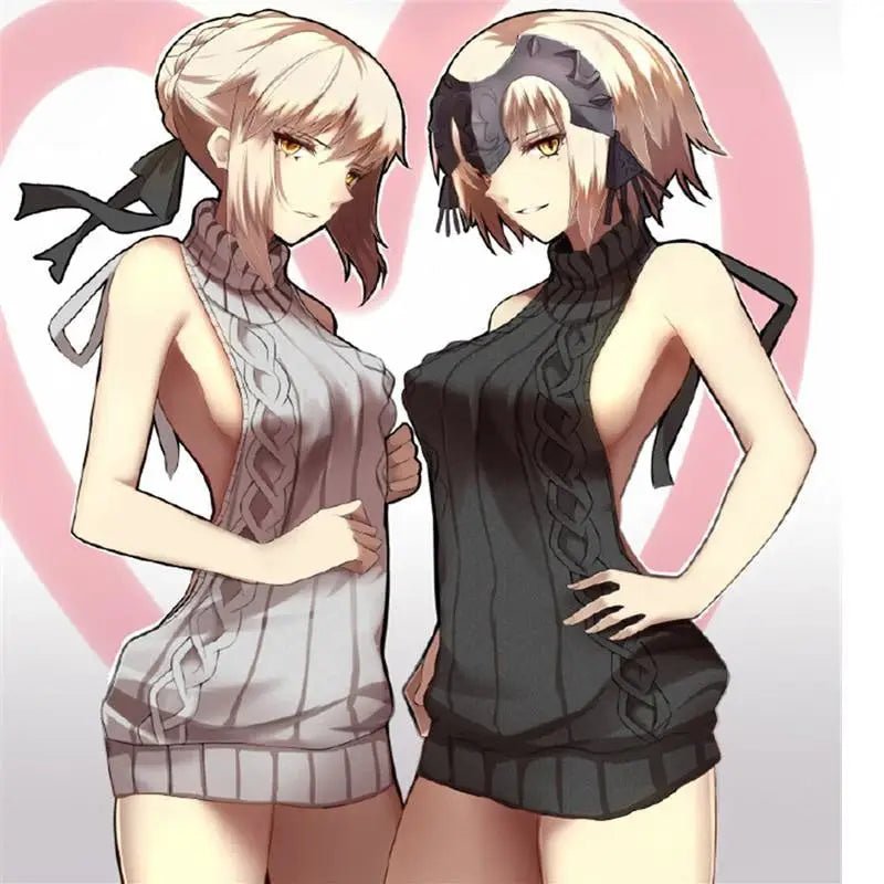 Kawaii Virgin Killer Backless Sweater in Chunky Cable Knit - Cosparty