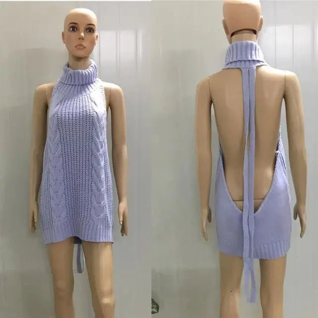 Kawaii Virgin Killer Backless Sweater in Chunky Cable Knit - Cosparty