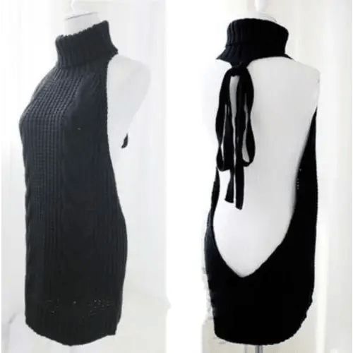 Kawaii Virgin Killer Backless Sweater in Chunky Cable Knit - Cosparty