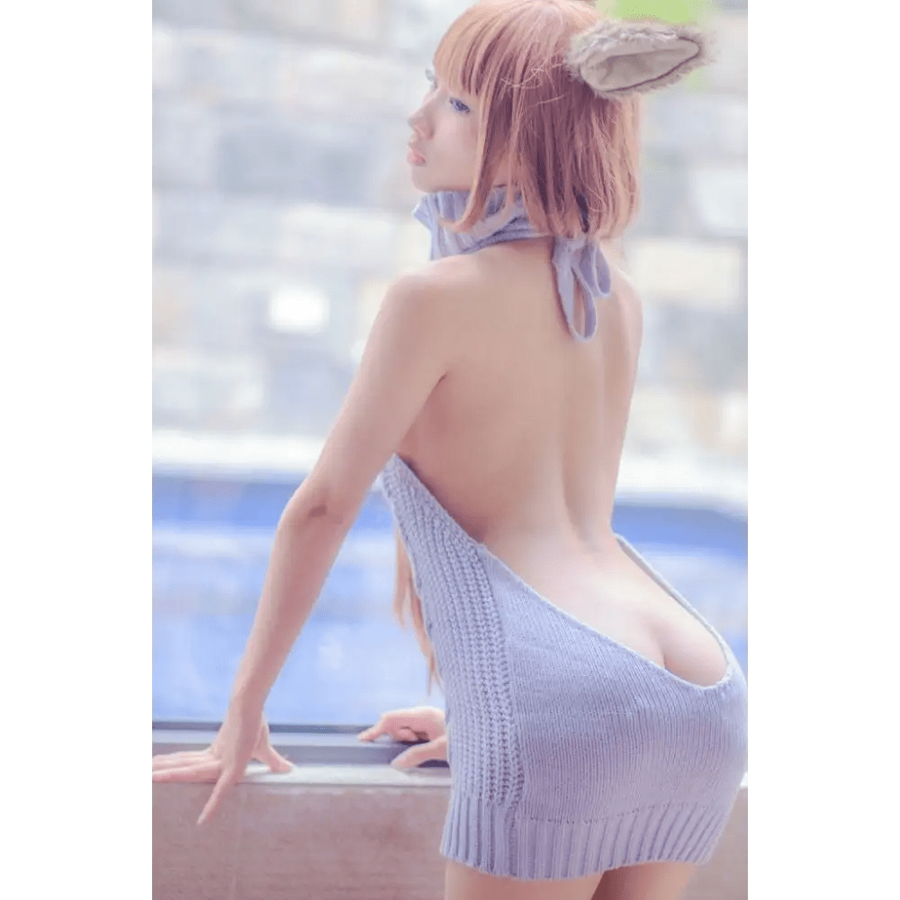 Kawaii Virgin Killer Backless Sweater in Chunky Cable Knit - Cosparty