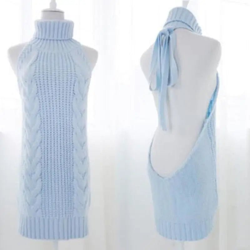 Kawaii Virgin Killer Backless Sweater in Chunky Cable Knit - Cosparty