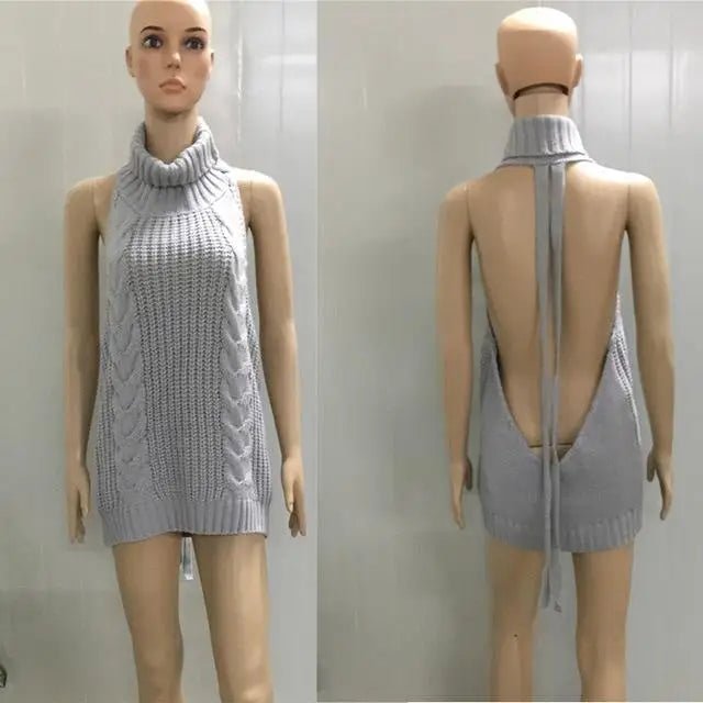 Kawaii Virgin Killer Backless Sweater in Chunky Cable Knit - Cosparty