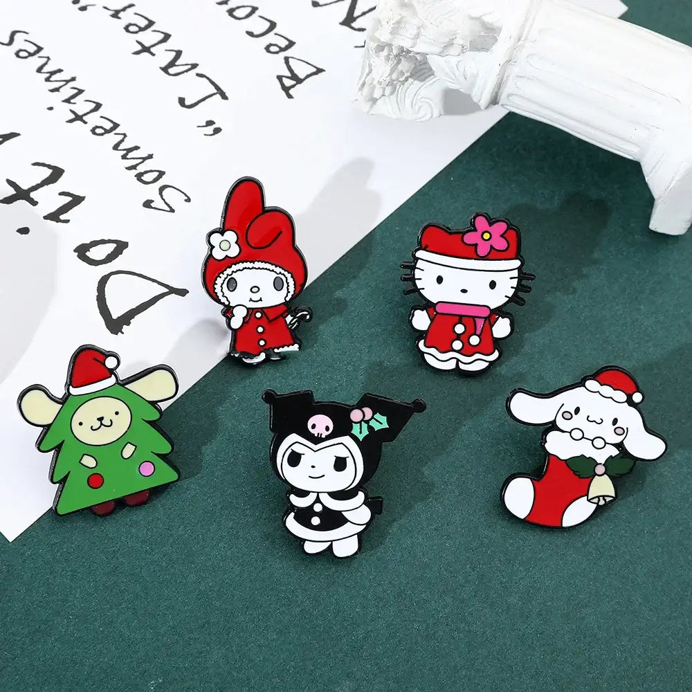 Kawaii Xmas Enamel Pin Set for Festive Holiday Cheer - enamel pins