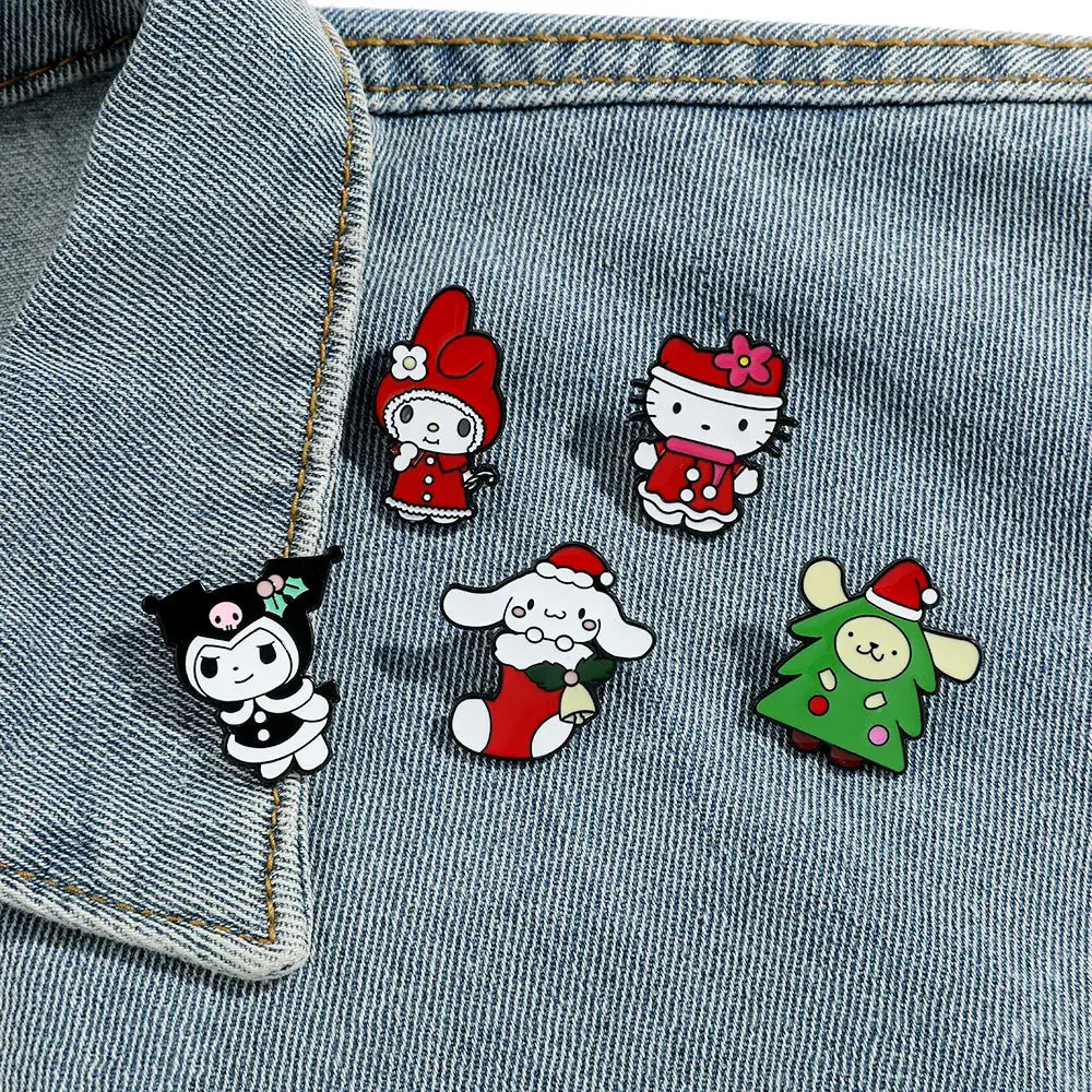 Kawaii Xmas Enamel Pin Set for Festive Holiday Cheer - enamel pins