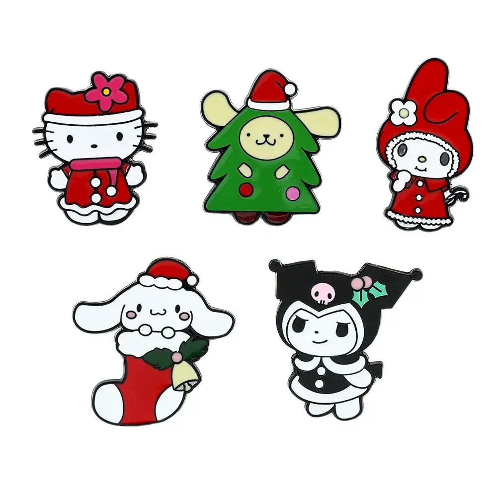 Kawaii Xmas Enamel Pin Set for Festive Holiday Cheer - Cosparty
