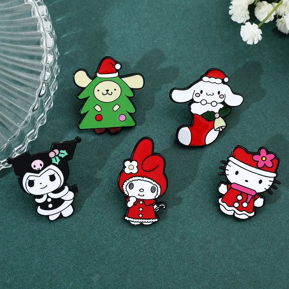 Kawaii Xmas Enamel Pin Set for Festive Holiday Cheer - enamel pins