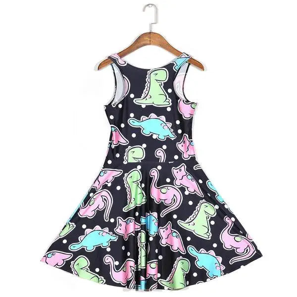 Kidcore Dinosaur Skater Dress in 3D Screen Print - Dress