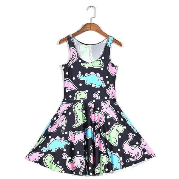 Kidcore Dinosaur Skater Dress in 3D Screen Print - Cosparty