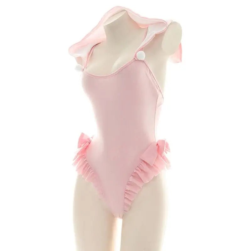 Kitty Cat Inspired Adult Onesie Swimwear with Bow and Frills - Cosparty