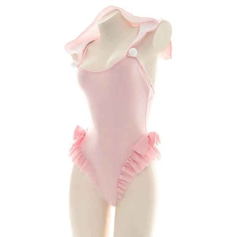 Kitty Cat Inspired Adult Onesie Swimwear with Bow and Frills - Cosparty