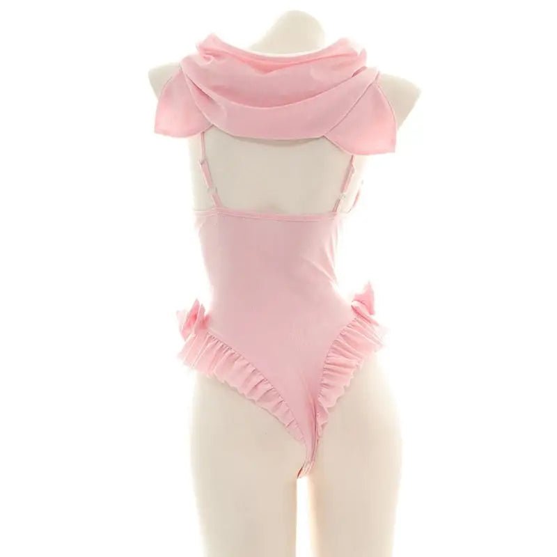 Kitty Cat Inspired Adult Onesie Swimwear with Bow and Frills - Cosparty
