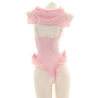 Kitty Cat Inspired Adult Onesie Swimwear with Bow and Frills - Cosparty