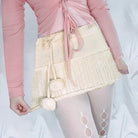 Knit Beige Pompom Skirt for Angelcore and Fairycore Styles - skirt