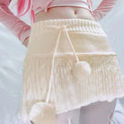 Knit Beige Pompom Skirt for Angelcore and Fairycore Styles - Cosparty
