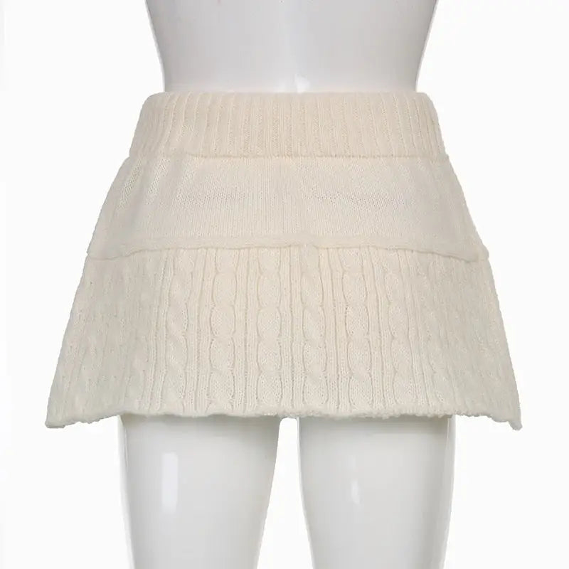 Knit Beige Pompom Skirt for Angelcore and Fairycore Styles - skirt