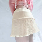 Knit Beige Pompom Skirt for Angelcore and Fairycore Styles - Cosparty