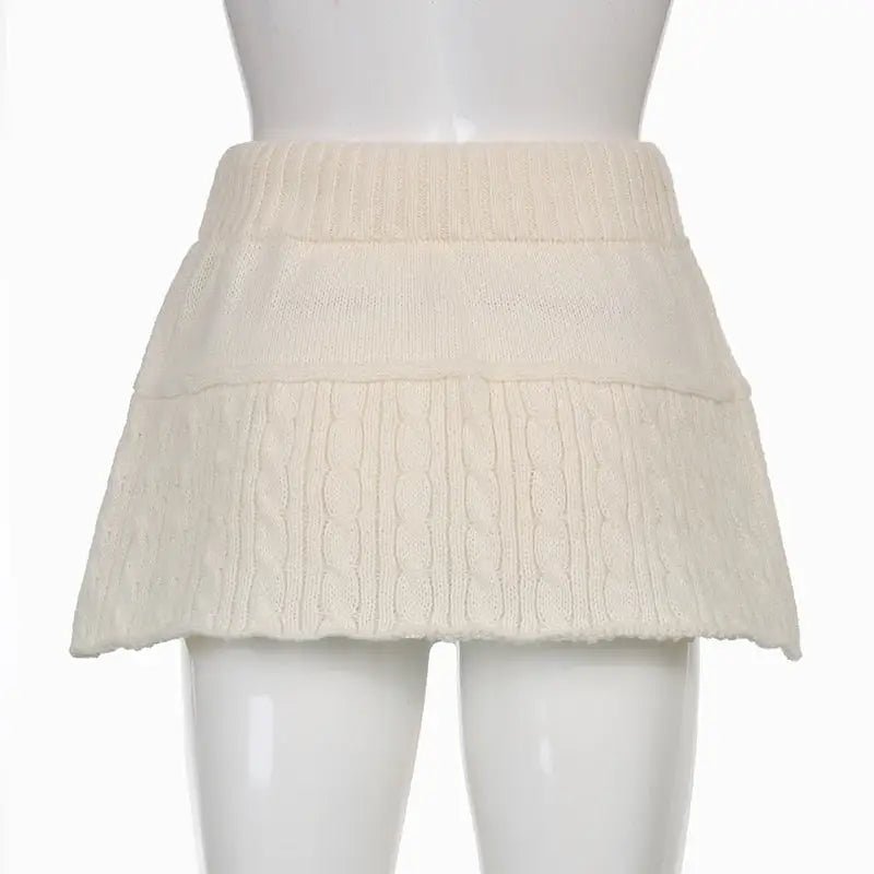 Knit Beige Pompom Skirt for Angelcore and Fairycore Styles - Cosparty
