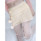 Knit Beige Pompom Skirt for Angelcore and Fairycore Styles - Cosparty