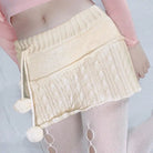 Knit Beige Pompom Skirt for Angelcore and Fairycore Styles - Cosparty