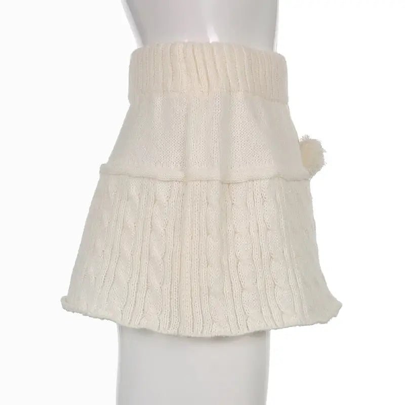 Knit Beige Pompom Skirt for Angelcore and Fairycore Styles - Cosparty