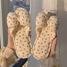 Knit strawberry slides - embroidery - fuzzy slippers - slides - strawberries