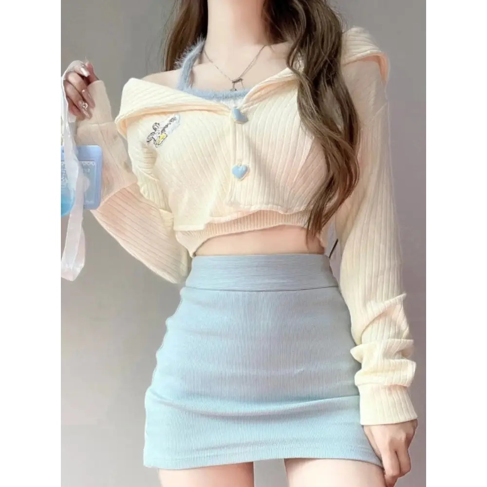 Knit Teddy Crop Top for Cute and Cozy Angelcore Fashion - shirt