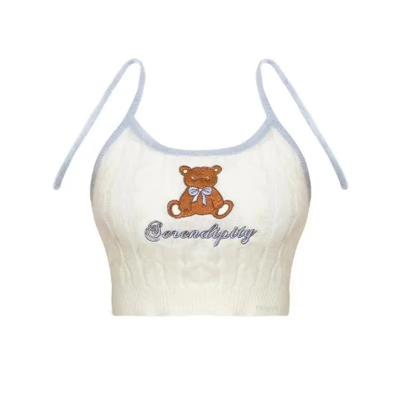 Knit Teddy Crop Top for Cute and Cozy Angelcore Fashion - shirt