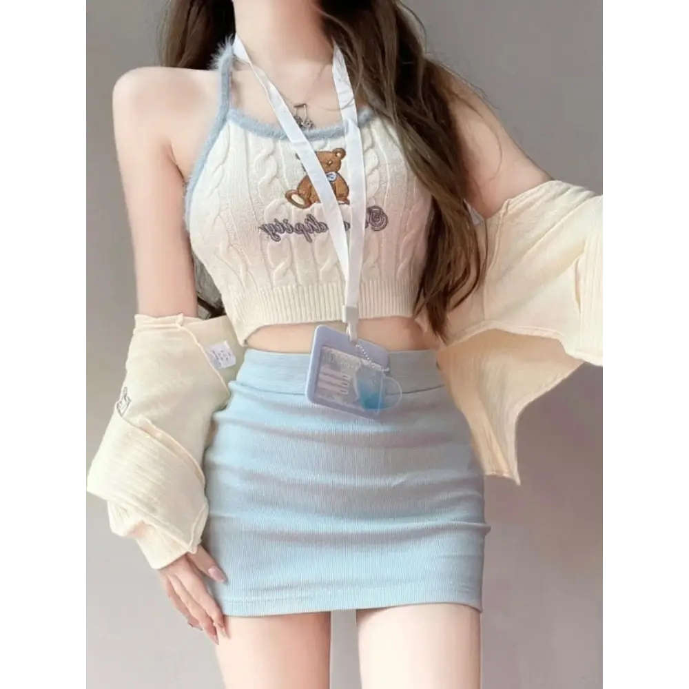 Knit Teddy Crop Top for Cute and Cozy Angelcore Fashion - shirt