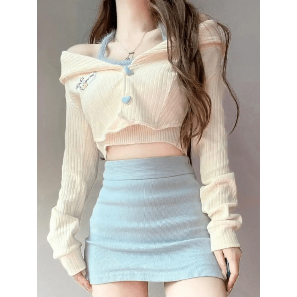 Knit Teddy Crop Top for Cute and Cozy Angelcore Fashion - Cosparty