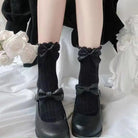 Lace Ankle-High Stockings with Strawberry Ribbon and Ruffle Top - Black Ruffles - socks