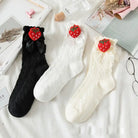 Lace Ankle-High Stockings with Strawberry Ribbon and Ruffle Top - socks