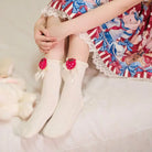 Lace Ankle-High Stockings with Strawberry Ribbon and Ruffle Top - socks