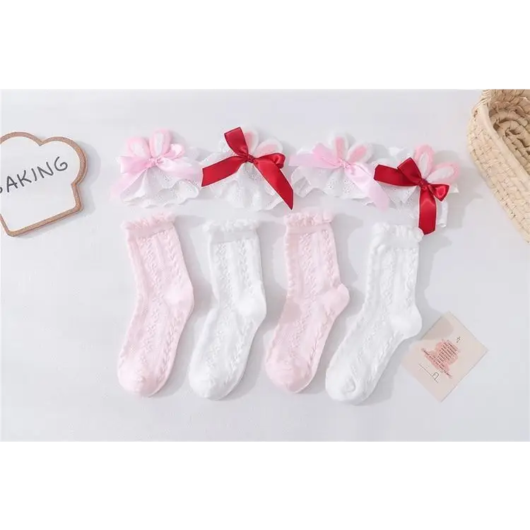 Lace Bunny Ear Lolita Stockings with Ruffles and Removable Ears - socks